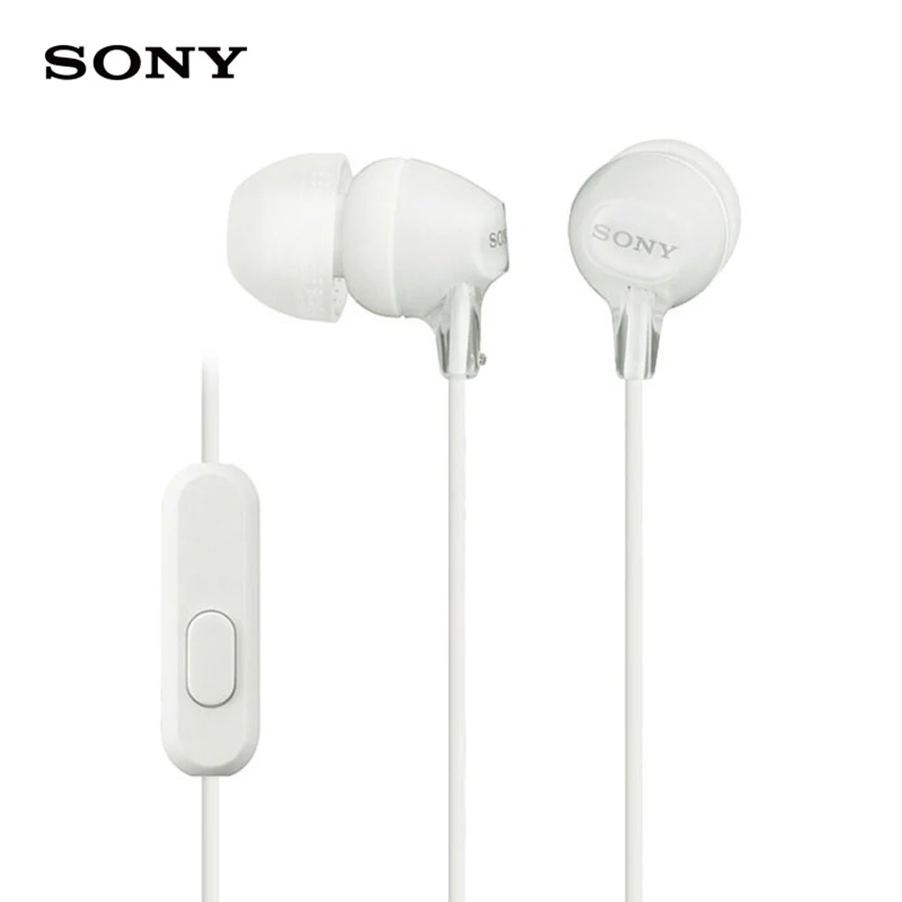 SONY MDR-EX15AP Stereo Hovedtelefoner 3,5 mm Headset Sport Earbuds HIFI Hovedtelefoner med Håndfri Mikrofon til Smartphones, Musik, Spil