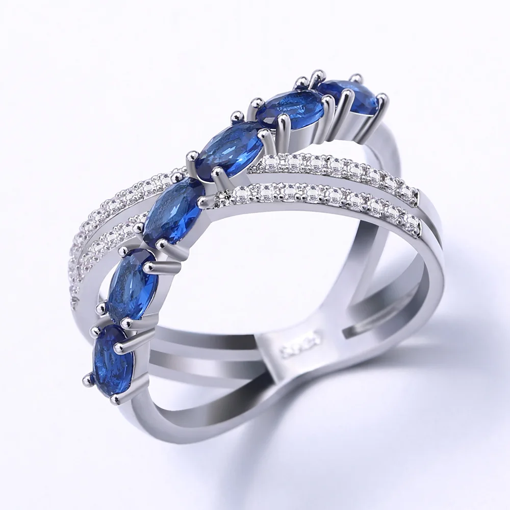 Visisap X-Form, Blue Zircon Icedout Ringe til Kvinder Bryllup Part Gave Smykker Dropshipping Dame Ring Fabrik Tilbehør B2675