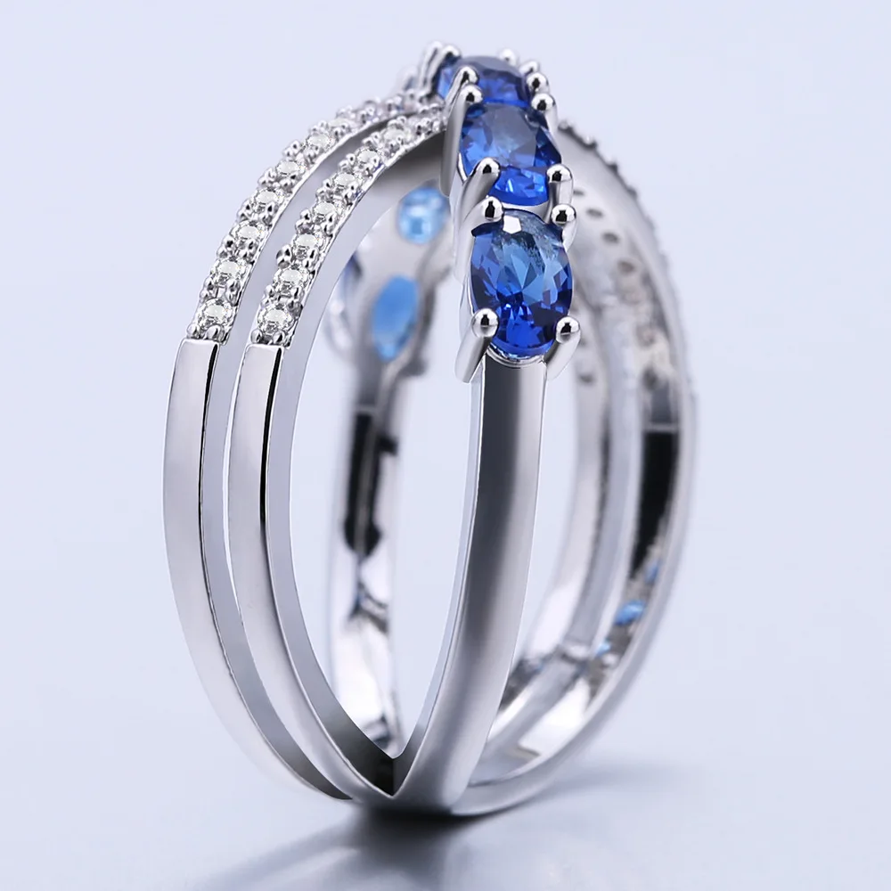 Visisap X-Form, Blue Zircon Icedout Ringe til Kvinder Bryllup Part Gave Smykker Dropshipping Dame Ring Fabrik Tilbehør B2675