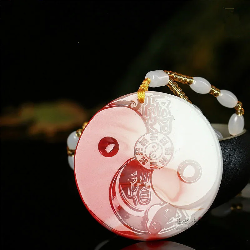 Kinesiske Naturlig Rød Hvid Jade Otte Diagrammer Halskæde Hånd-udskåret Jadeite Smykker Mode Amulet Gaver til Kvinder, Mænd