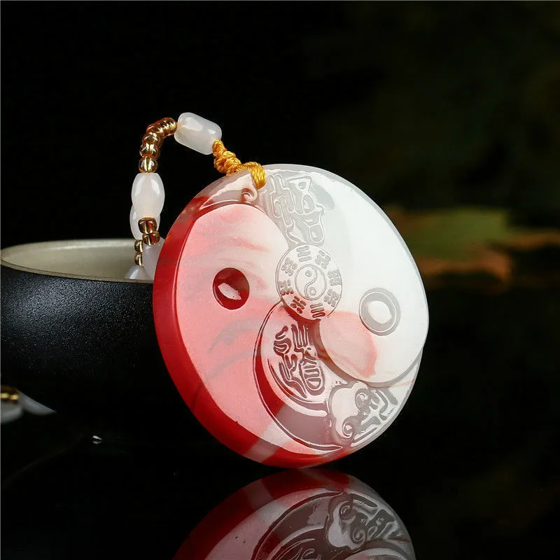 Kinesiske Naturlig Rød Hvid Jade Otte Diagrammer Halskæde Hånd-udskåret Jadeite Smykker Mode Amulet Gaver til Kvinder, Mænd