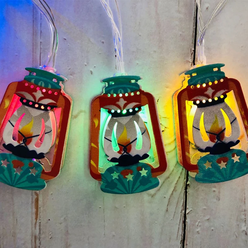 Mellemøsten Eid al Adha LED Smedejern Arabiske Palace Lanterne Lanterne String Lys Ramadan Festival Dekoration Til Væggen Soveværelse
