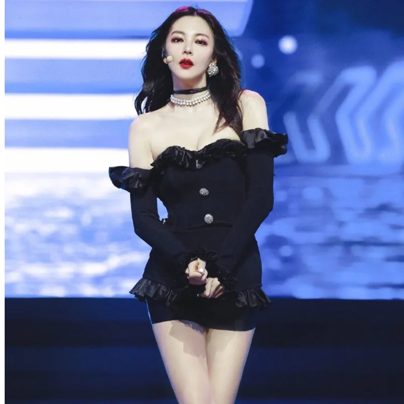 Kpop Seo Ja Ji Party Mode camisole off-shoulder Romper Buksedragt Kvinder Natklub sexet ryg-Romper Jumpsuits Shorts