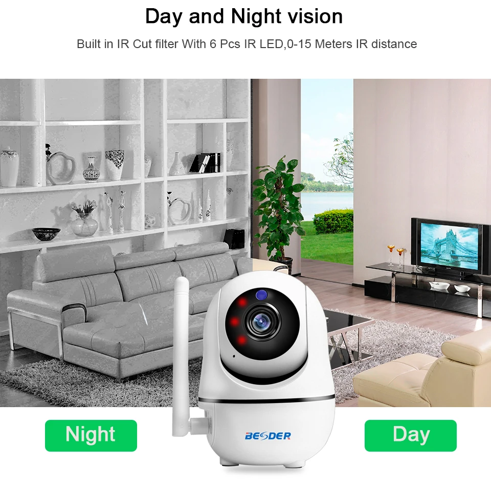 BESDER Smart Home Security IP-Kamera WiFi Pan Tilt To-Vejs Lyd Trådløst IP-Kamera FULL HD 1080P-IR Night Vision CCTV-Kameraer