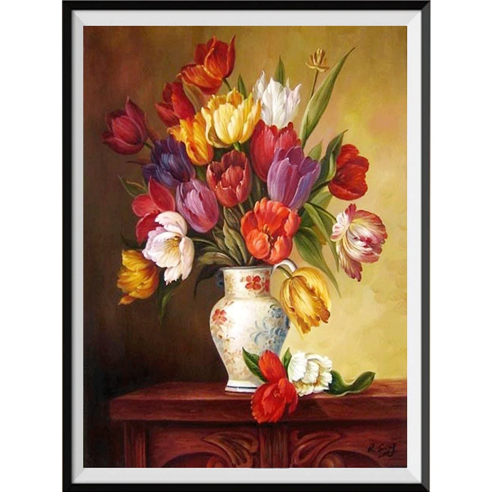 2020 diamant maleri cross stitch blomst Rhinestone Håndværk Kits vase steg pæon lily magnolia kunst hjem dekoration til gaver