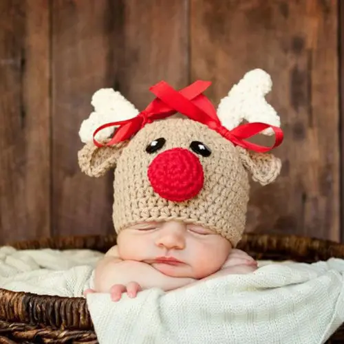 Nyeste Ankomster Hot Spædbarn Nyfødte Barn Baby Hat Hækling, Strik Jul Hjort Foto Prop Kostume Hat 0-4M