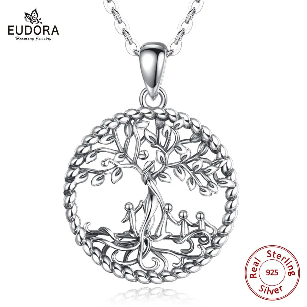 EUDORA Sterling Sølv Tree of Life Halskæde Kvinder og fire søde baby stil Vedhæng med max Smykker Gave til Mormor mødre D475-4