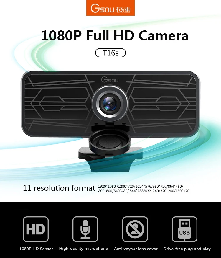 1080p webcam med autofokus web-kamera understøtter USB 2.0 PC-Kamera Optage video opkald computer perifere kamera HD-webcams desktop pc