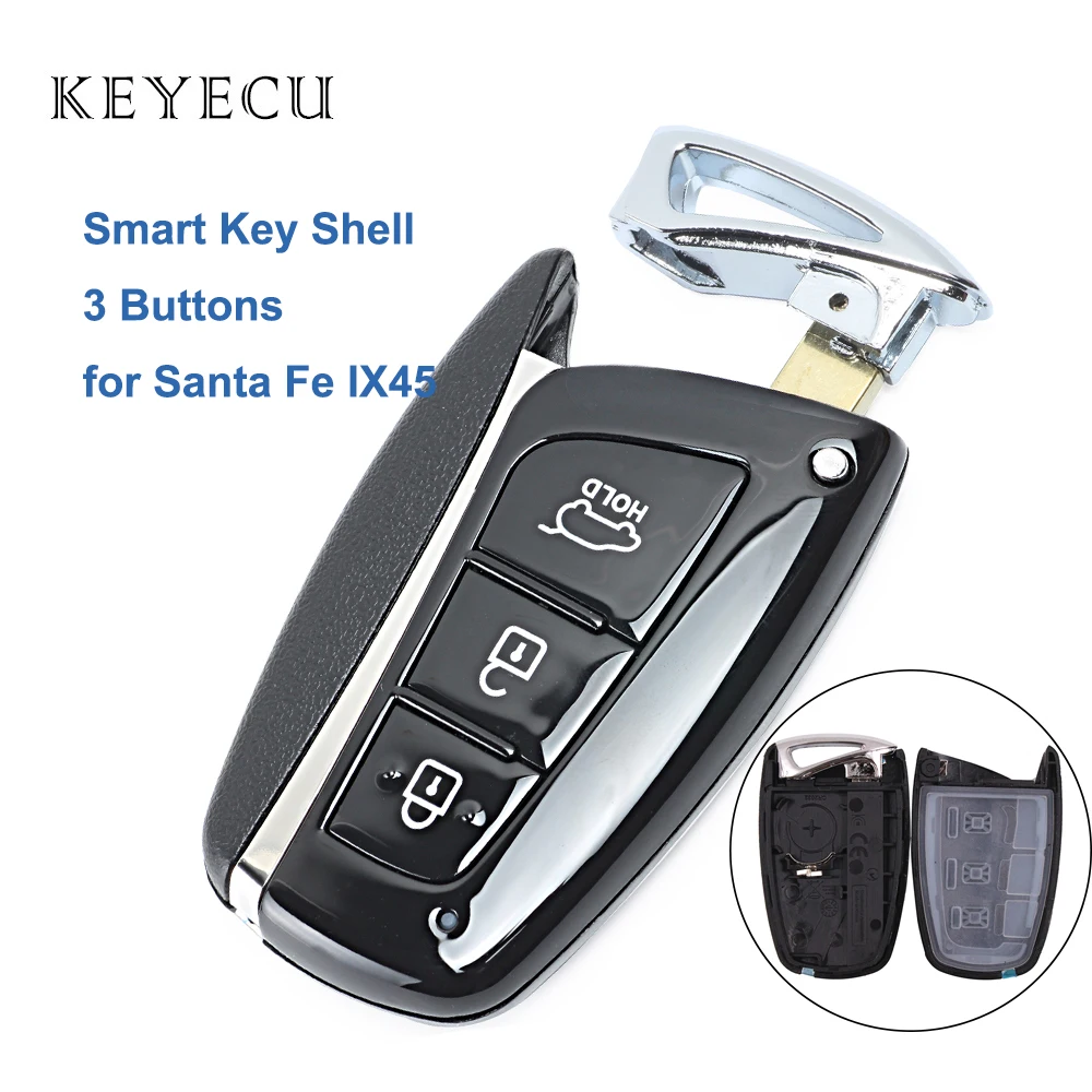 Keyecu Udskiftning Smart Fjernbetjening Bil Nøgle etui - 3 Knapper & Uncut Blanke Klinge - FOB for Hyundai Santa Fe IX45 - Tasten Shell