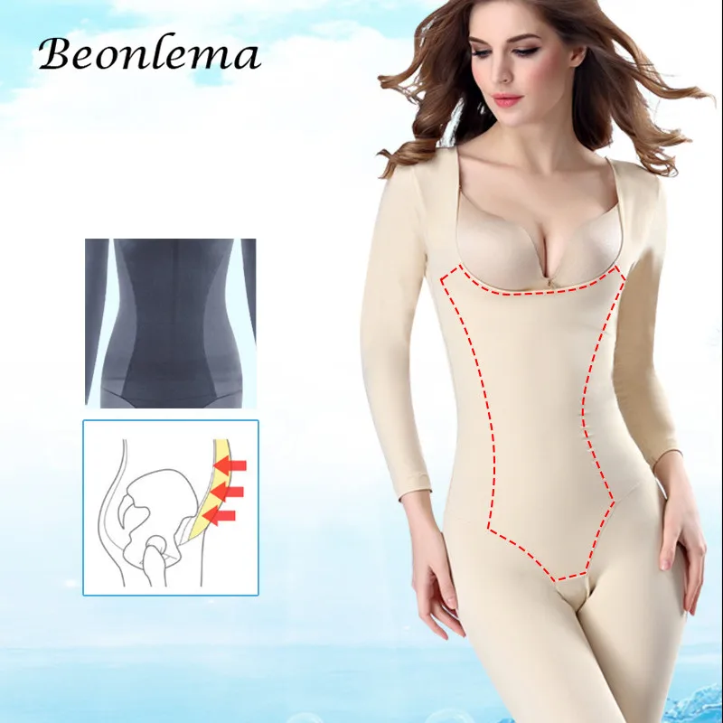 Beonlema Kvinder Body Modellering Shaper Fuld Lange Ben Shapewear Problemfri Kort Arm Tilnærmede Slankende Undertøj Plus Size Bodysuit