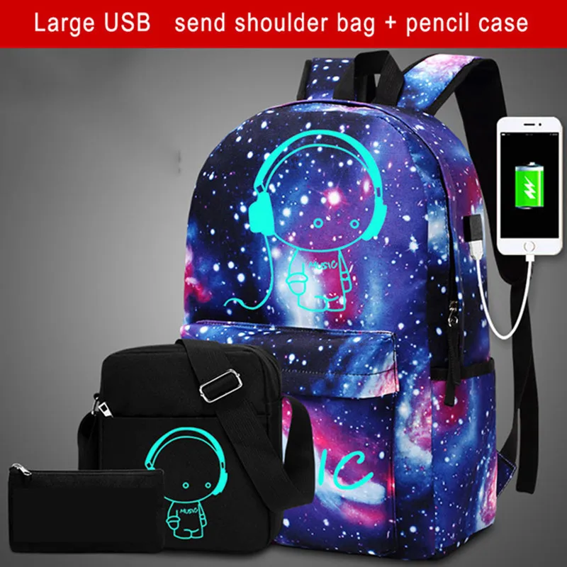 Anime Lysende skoletasker Til Dreng piger stjernehimmel Studerende Rygsæk børn Skulder tasker Med USB-Opladning School-Rygsæk Barn