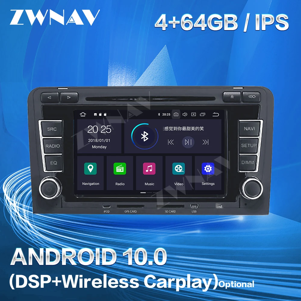 64GB DSP Carplay 2003 2004 2005 2006 2007 2008 2009 2010 2011 2012 For Audi A3 S3 Android-Afspiller GPS Lyd Stereoanlæg med Radio-Optager