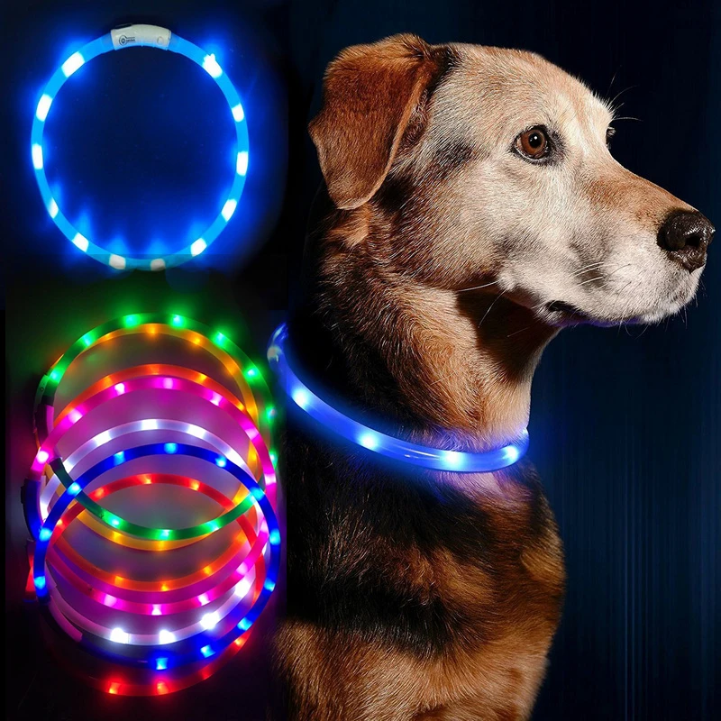 FØRTE Pet Krave USB-Genopladelige Nat Sikkerhed Advarsel Belyst Dog Justerbar Silikone Krave Skære i for at ændre størrelsen