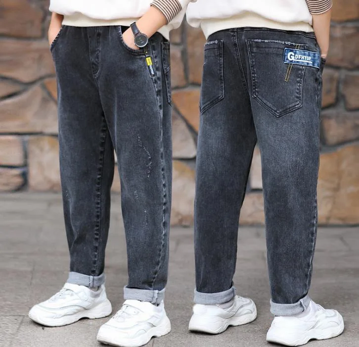 Boy jeans baby nye forår og efterår børns bukser solid farve denim bukser med stretch vask stof bukser