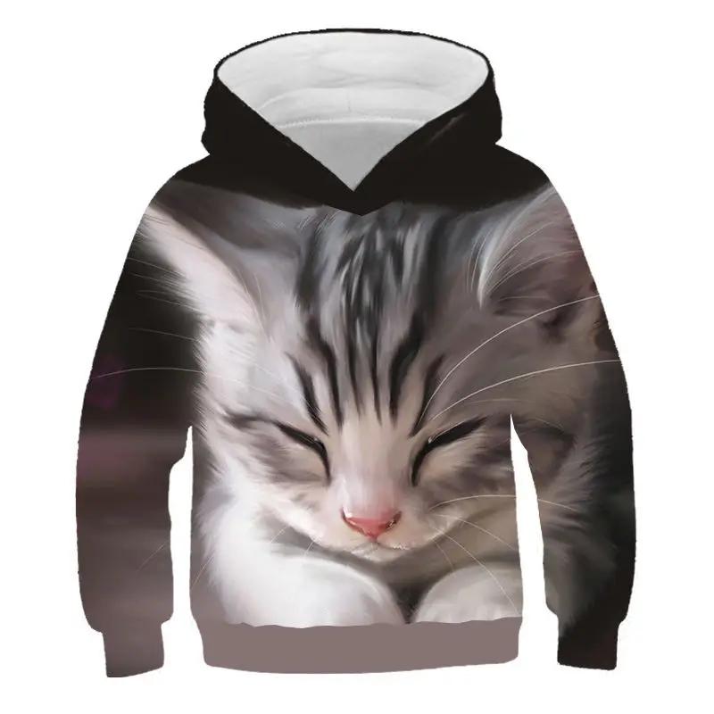 Mode-Cat Print Pullover Drenge Piger Casual Sweatshirt Dyr Hættetrøjer Baby Vinter Varm Langærmet Hætteklædte Børn Tøj