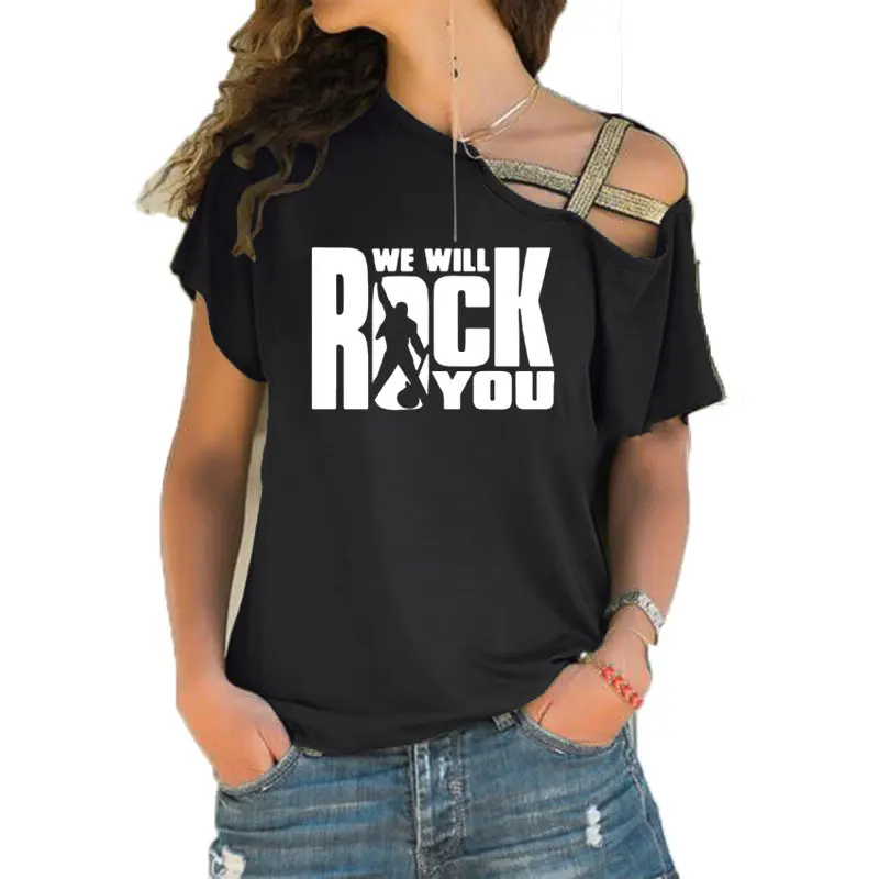 We Will Rock You Kvinder T-Shirt Sommer Dronning Rock Band T-shirt Kort Ærme Rock Roll Dame Uregelmæssige Skæve Kors Toppe