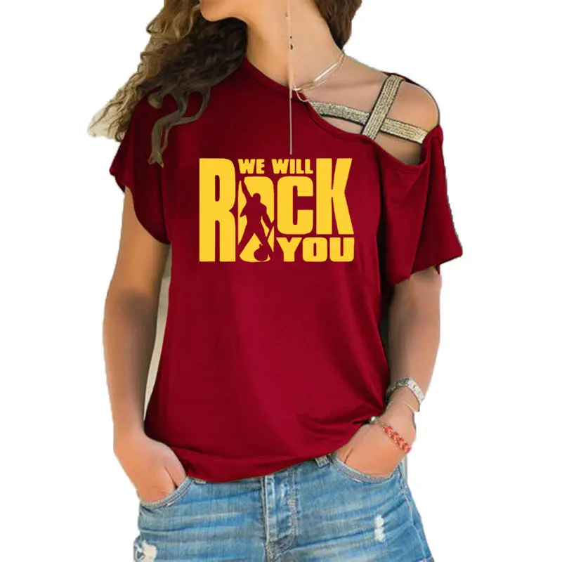 We Will Rock You Kvinder T-Shirt Sommer Dronning Rock Band T-shirt Kort Ærme Rock Roll Dame Uregelmæssige Skæve Kors Toppe
