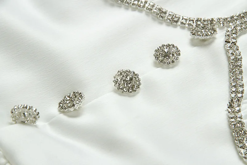 Nye 2021 Foråret Designer Kvinder Mid Lang Kjole Luksus Diamanter Knapper Patchwork Party Kjoler Høj Talje V-hals Elegante Vestido
