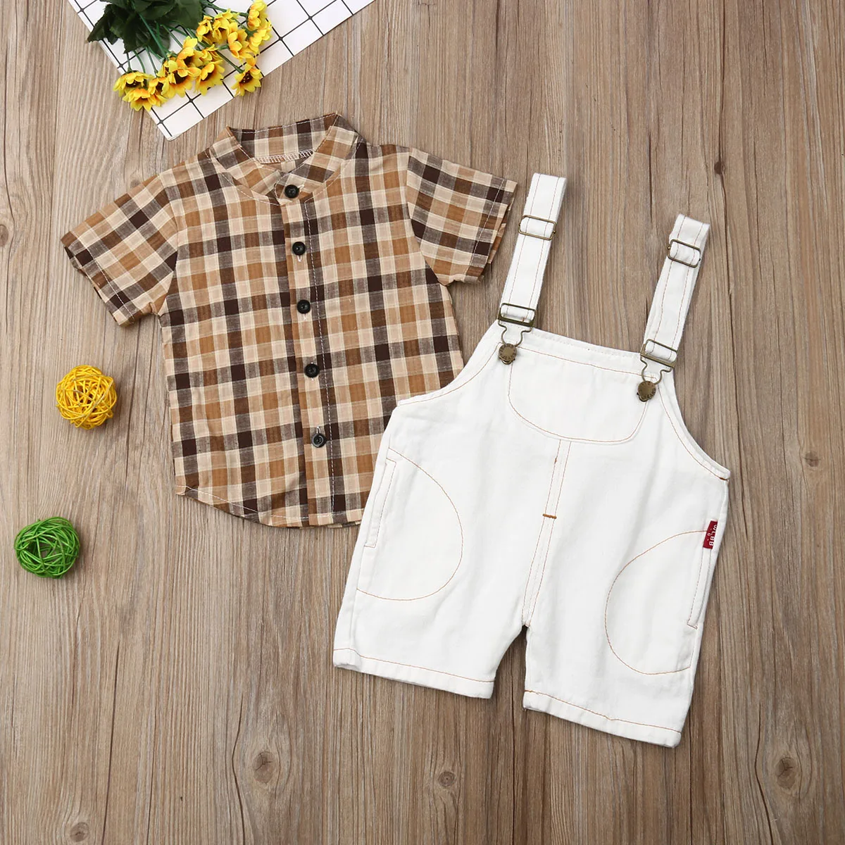 Toddler Dreng Tøj Kid Baby Dreng Gentleman, der Passer Ternet kortærmet T-shirt, Top+ Samlede Bib Pants 2stk Outfit