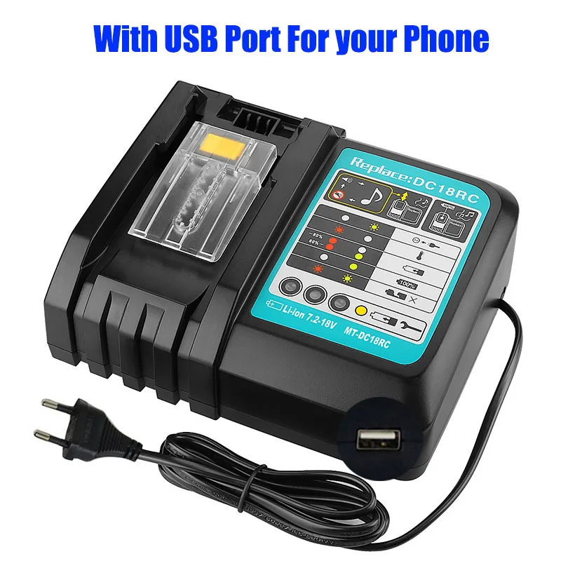 USB-Port oplader til Makita Li-ion batteri DC14SA DC18SC DC18RA DC18RD DC18RCT BL1830,BL1415 BL1420 BL1430 BL1840 BL1845 BL1850