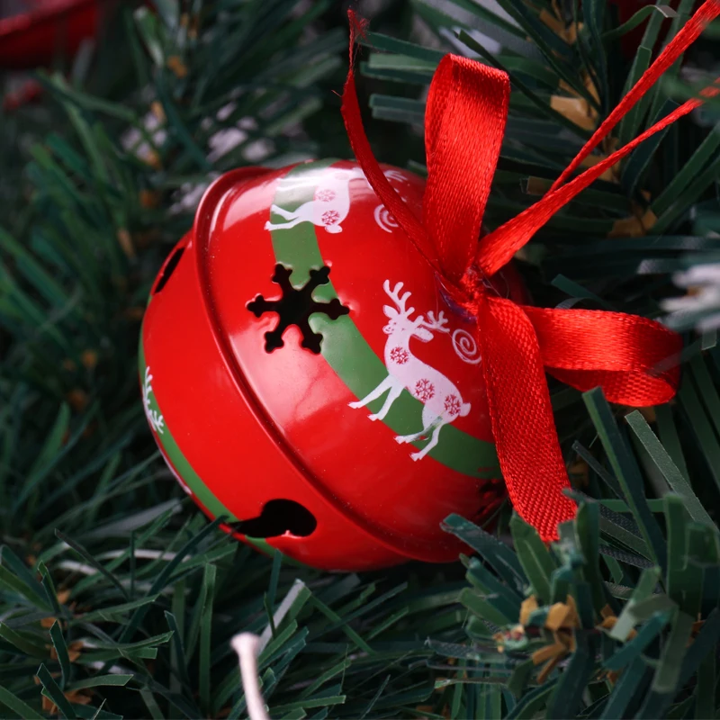 Julepynt 6stk red strygejern jingle bell 50mm rensdyr mønster Jul element Ornamenter Xmas Tree Nye År Indretning Jul