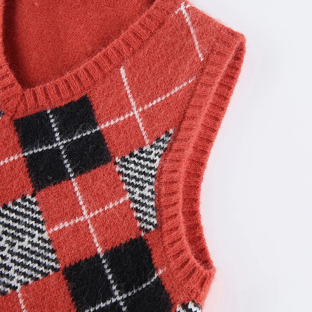 Nye Vinter Produkt Dame Casual Strikket Plaid Tank Top, Strik Preppy Style V-Neck Vest Sweater Trøje de punto para mujer Q1