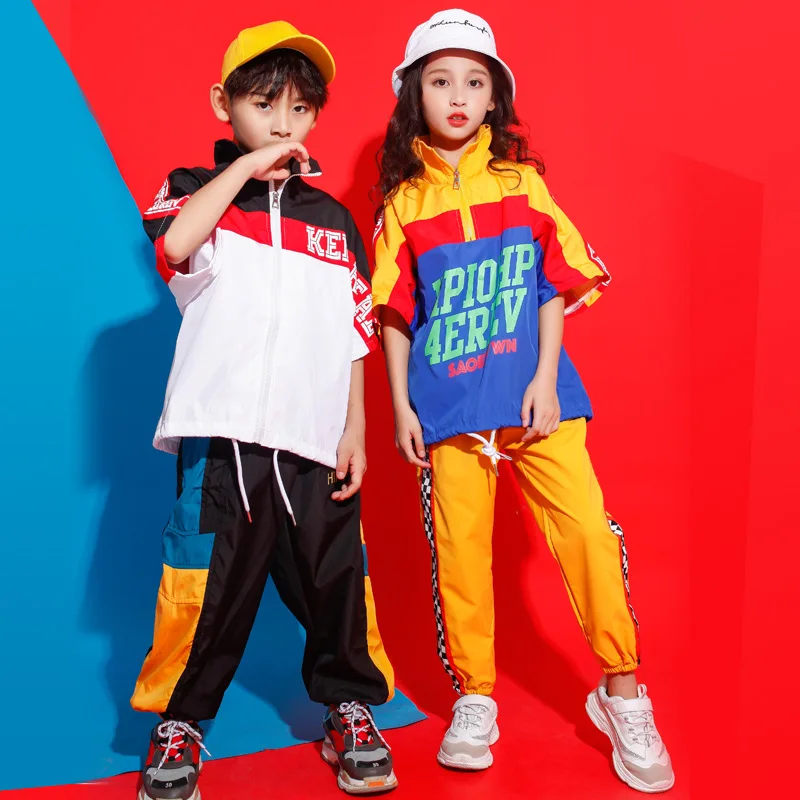 Kid Mode Hip Hop Tøj, Høj Hals Jakke Pullover Top Kører Casual Bukser til Piger Drenge Jazz Dans, Kostume Street Tøj