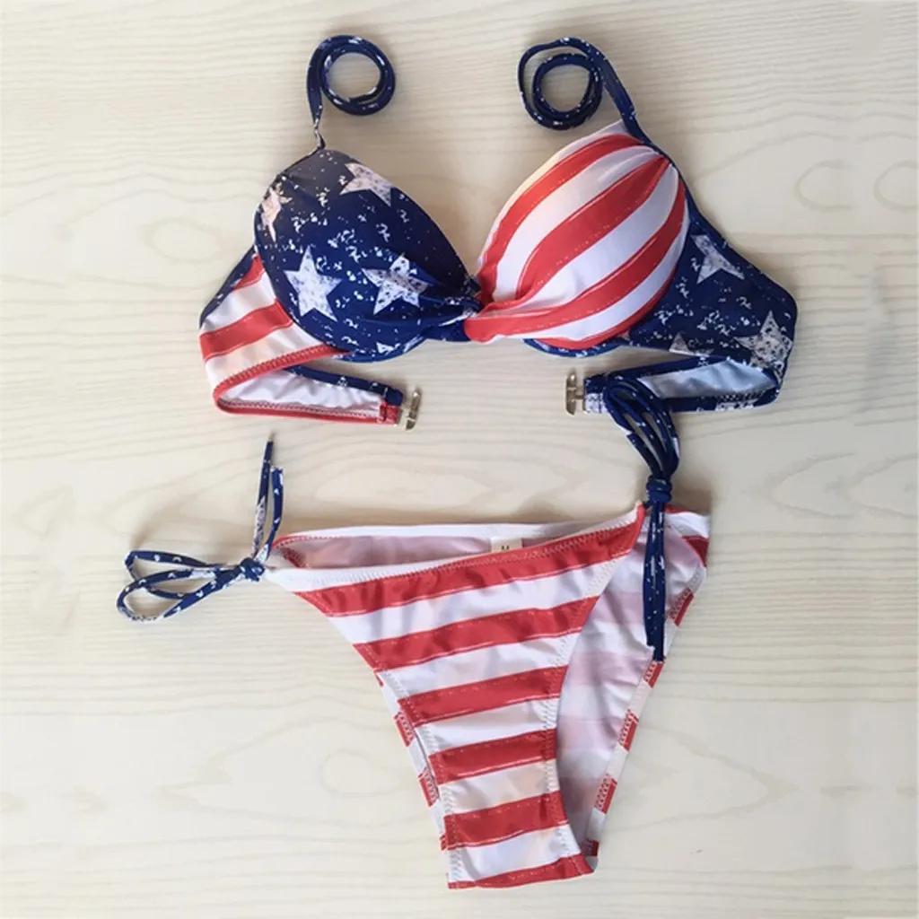 Kvinder Amerikanske Flag, Den fjerde af juli To Stykker Bikini Badetøj Badetøj Heldragt Swimsuit badetøj kvindelige Monokini