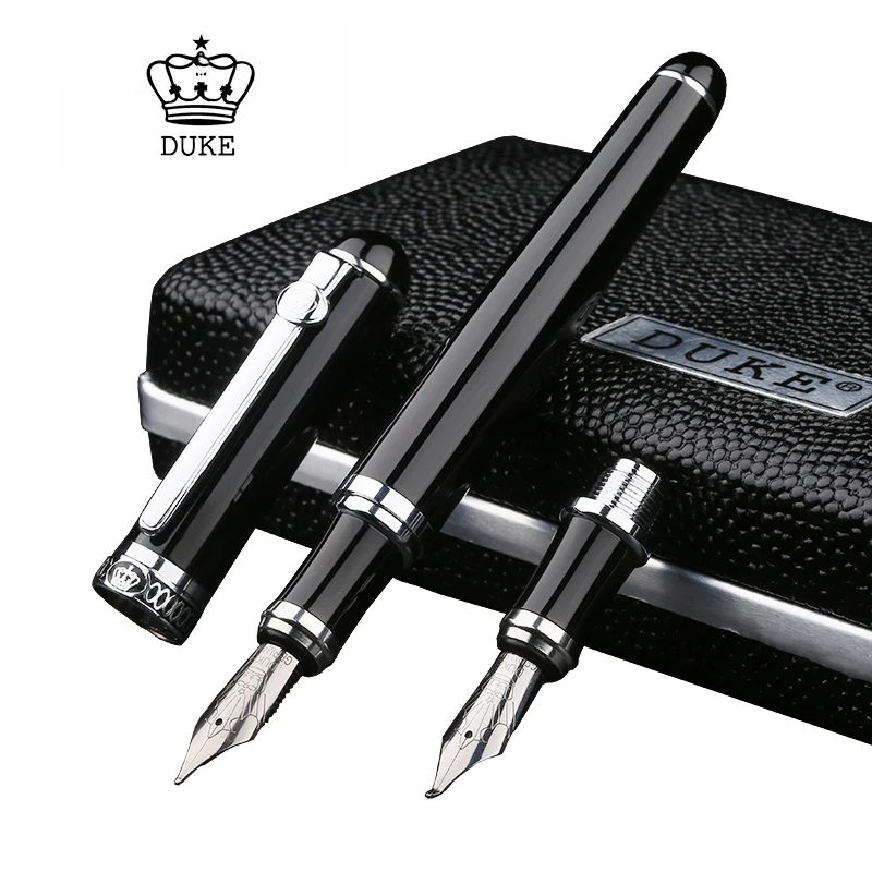 Duke D2 Sort Sølv Clip d2 Medium Spids Fountain Pen med 1pc Kalligrafi Fude Bøjet Spids Udskiftelige Sat til at Skrive Praksis