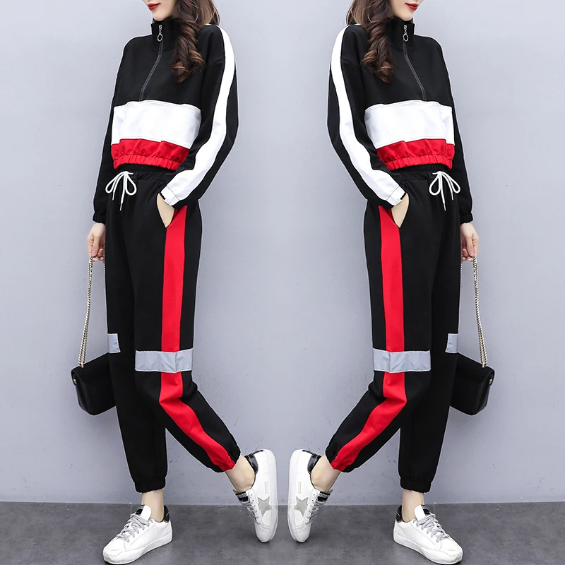 Casual sports trop kvindelige 2020 nye koreanske version af den løse forår mode langærmet revers top+bukser med to-delt outfits