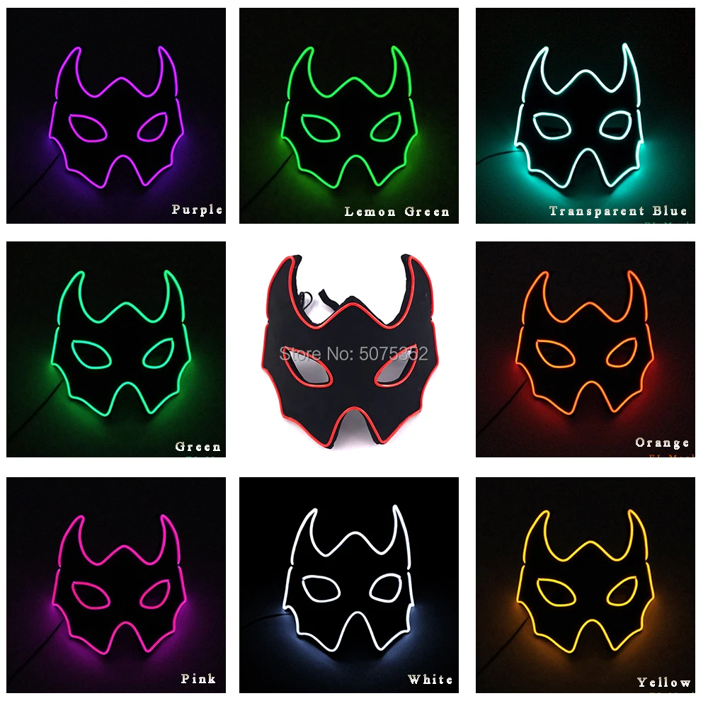 Halvdelen Ansigt Bat Dyr Cosplay EL Maske Night Club Led Rave Carnival Maske Festival Neon Lysende Maske For Masque