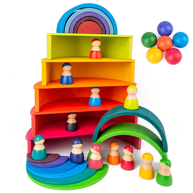 Baby Store Rainbow Stacker Træ-Legetøj For Børn, Kreative Rainbow Byggesten Montessori Pædagogisk Legetøj Børn