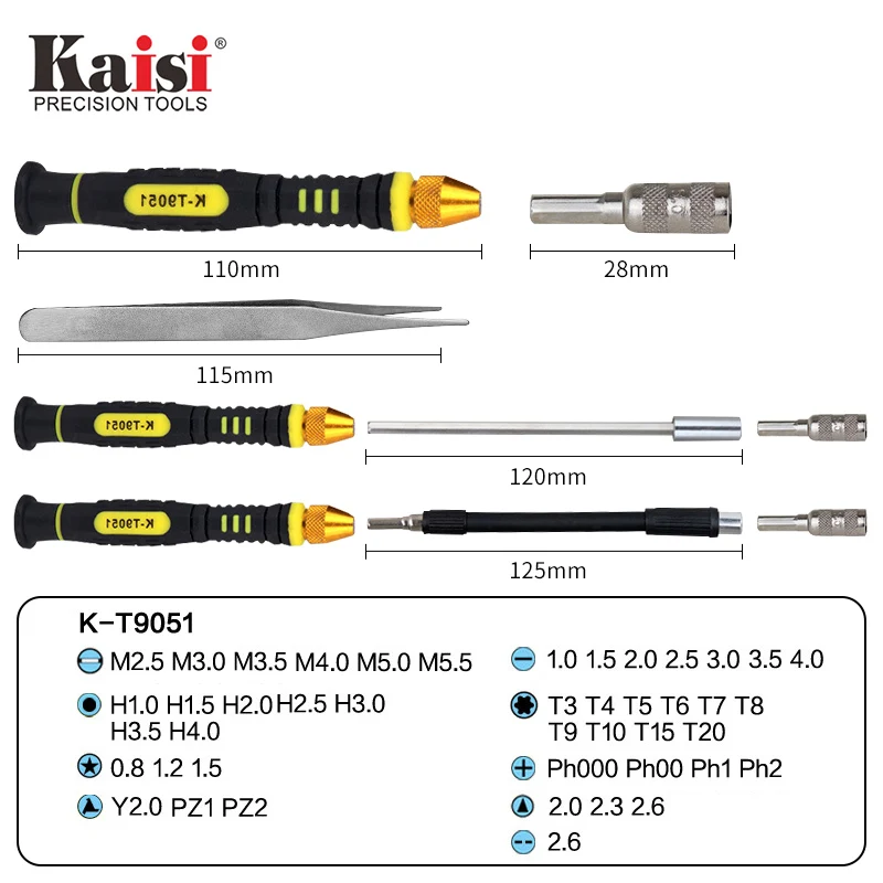 Kaisi T9051 -T9035 Toolkit Skruetrækker Sæt til Mobiltelefon, Tablet Husholdningsapparater Åbning Reparation Værktøj Pincet Screwdri