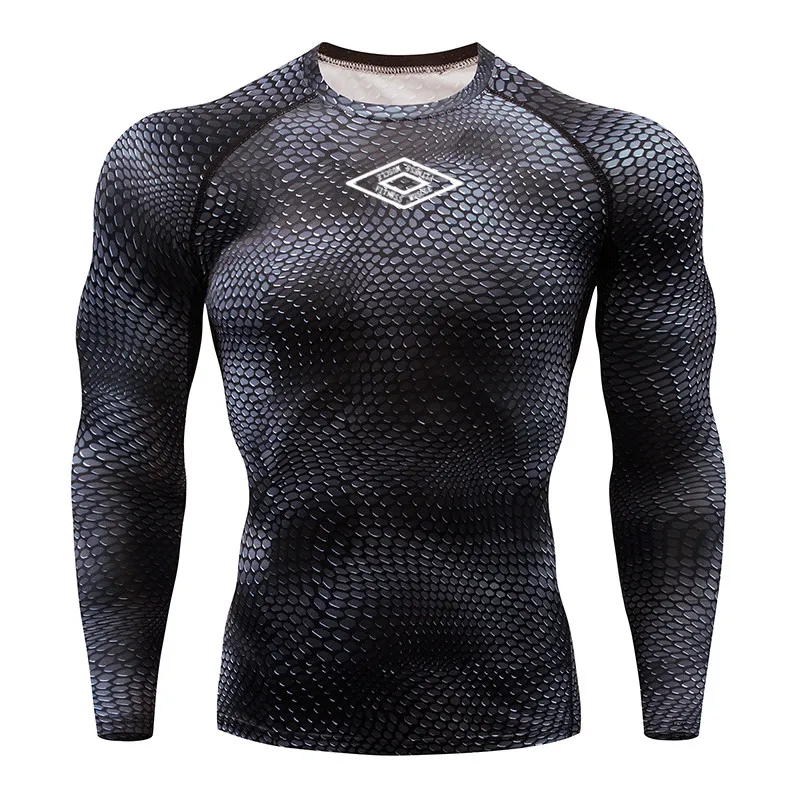 Mænds Sport Snake Print langærmet Skjorte Hurtig Tør Cykling Base Lag Tights Fitnesscenter kompression tshirt Trænings-og muskel-t-shirt