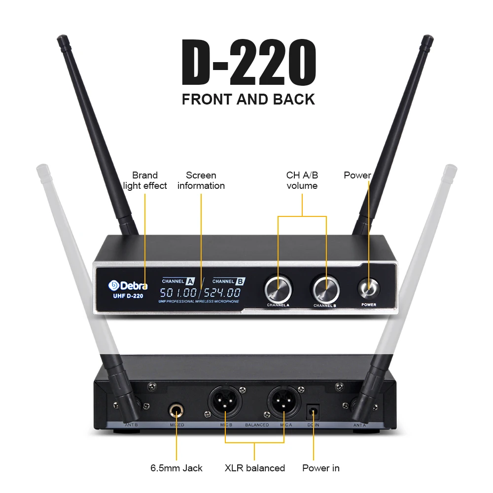 Debra Audio D-220 UHF 2 Kanals Trådløse Mikrofon-System Med Håndholdte & Lavalier & Headset Til Karaoke，Familie Møde