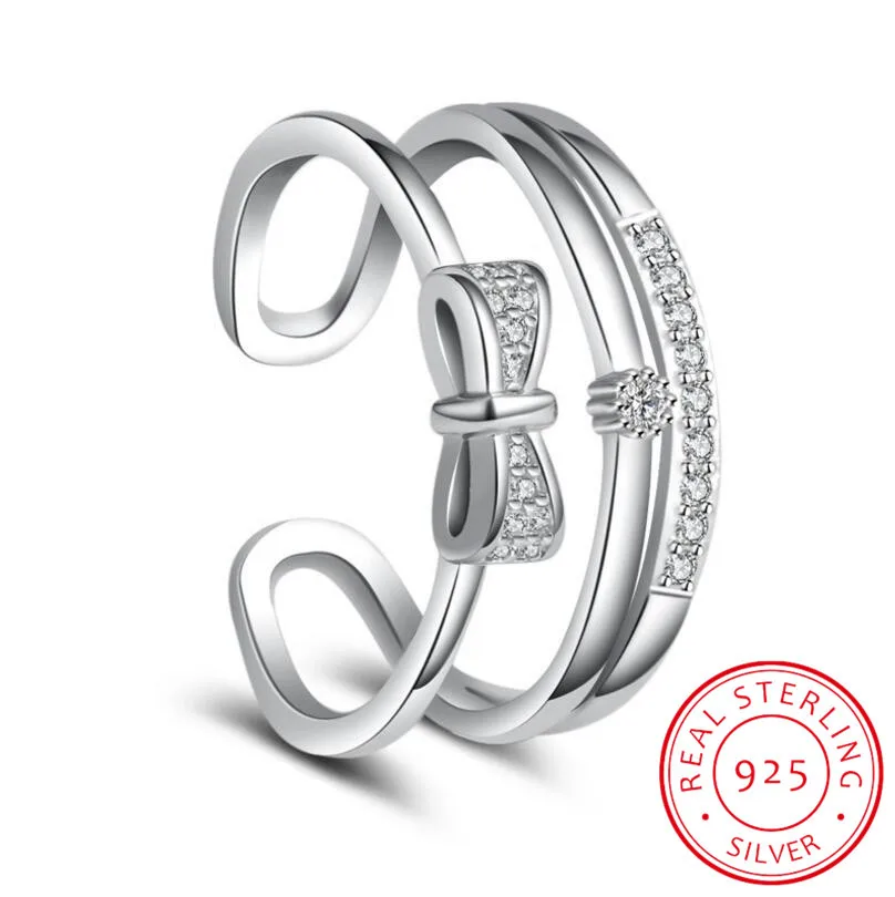 LEKANI 925 Sterling Sølv Ringe For Kvinder Mosaik CZ Cz Sløjfeknude Resizable Ringe bague femme S-R223