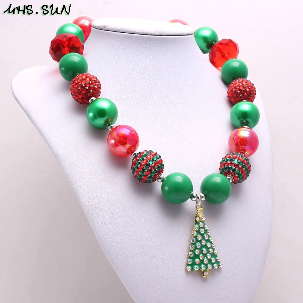 MHS.SOLEN Chunky perler halskæde juletræ vedhæng diy børn piger smykker bubblegum halskæde mode fødselsdag gave 1PC