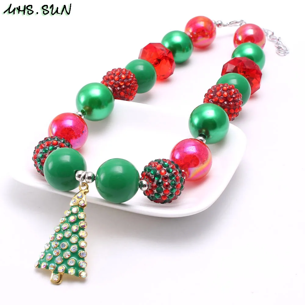 MHS.SOLEN Chunky perler halskæde juletræ vedhæng diy børn piger smykker bubblegum halskæde mode fødselsdag gave 1PC
