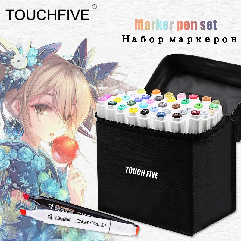 TouchFive Markører 30/40/60/80 Farve, Tegning, Skitse Kunst Markør Pen Dobbelt Tips Alkoholiske Pens For Manga Kunstner Markører Art School
