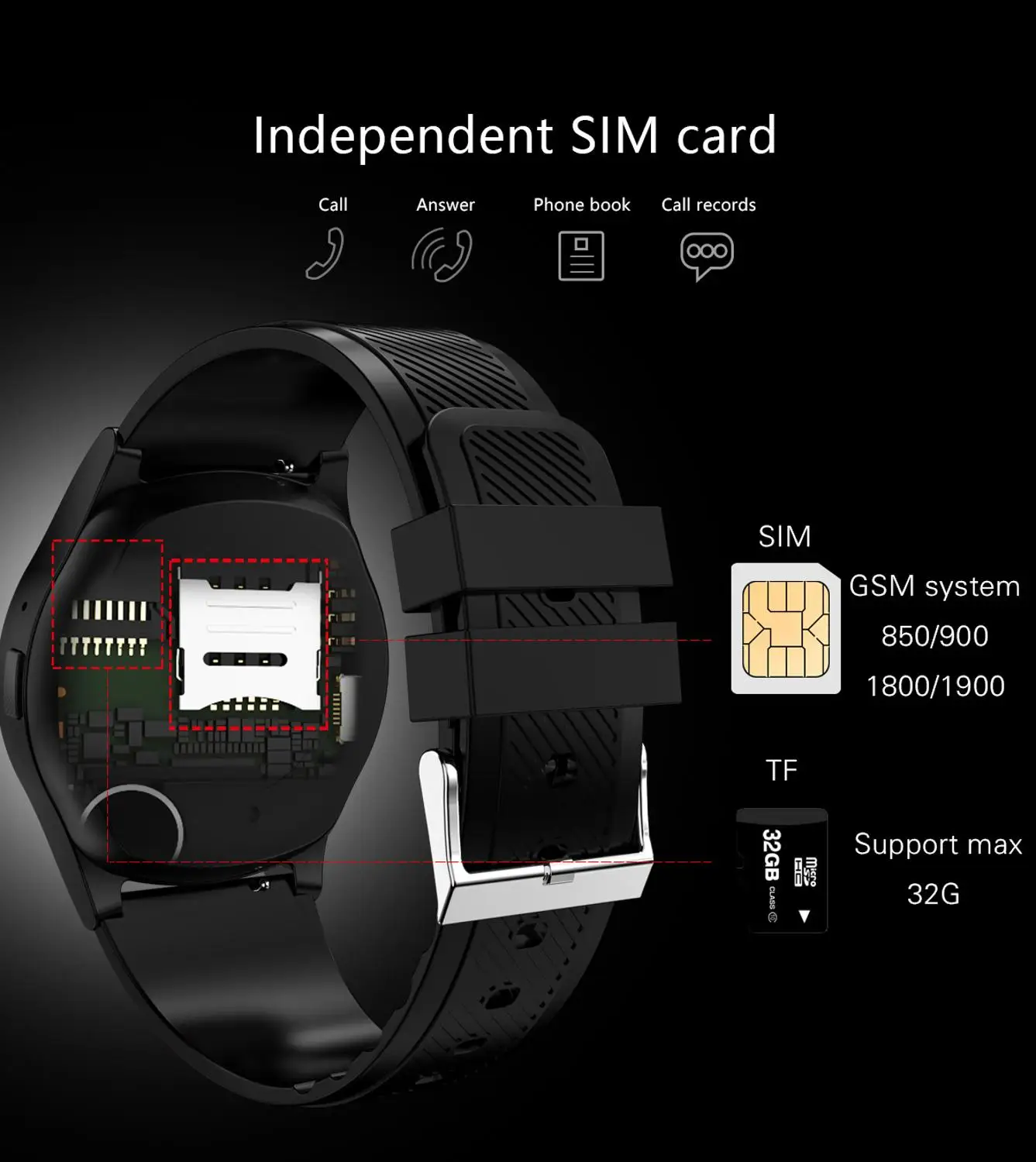 2G GSM Smart Ur L9 Støtte SIM-TF Kort Kamera Skridttæller Bluetooth-Ring-Push-Besked Til din Android Telefon PK Y1 DT18 V8 SW18