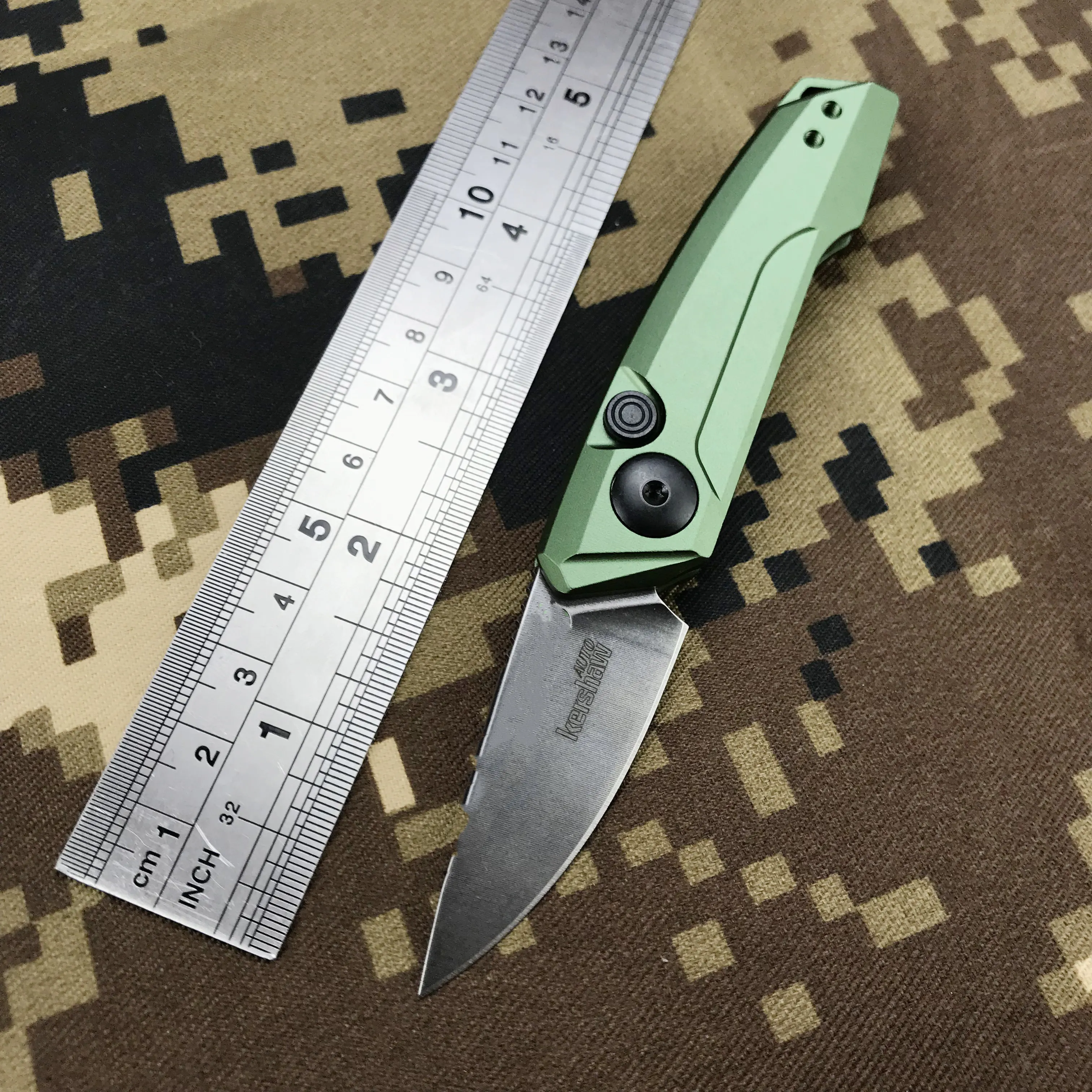 Kershaw 7250 AOTO Folde Kniv Arbejder Finish CPM-154 Drop Point Blade,Sort og Grøn Anodiseret Aluminium Håndtag