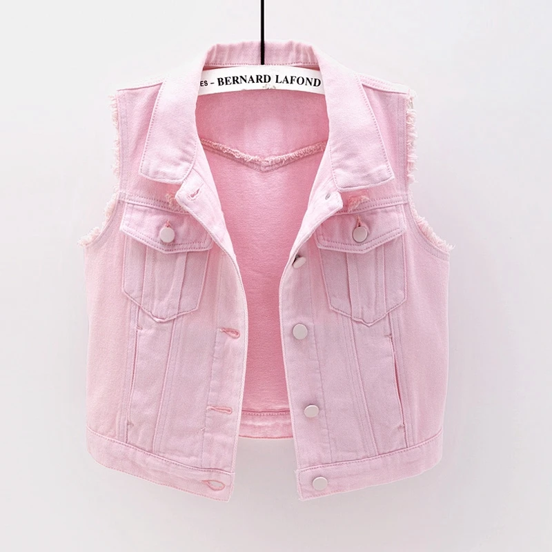 2020 Nye Mode Pink Korte Kvinder Denim Vest Sommeren Afslappet Single-breasted Jeans Vest Plus size Slim Ærmeløs Jakke G300