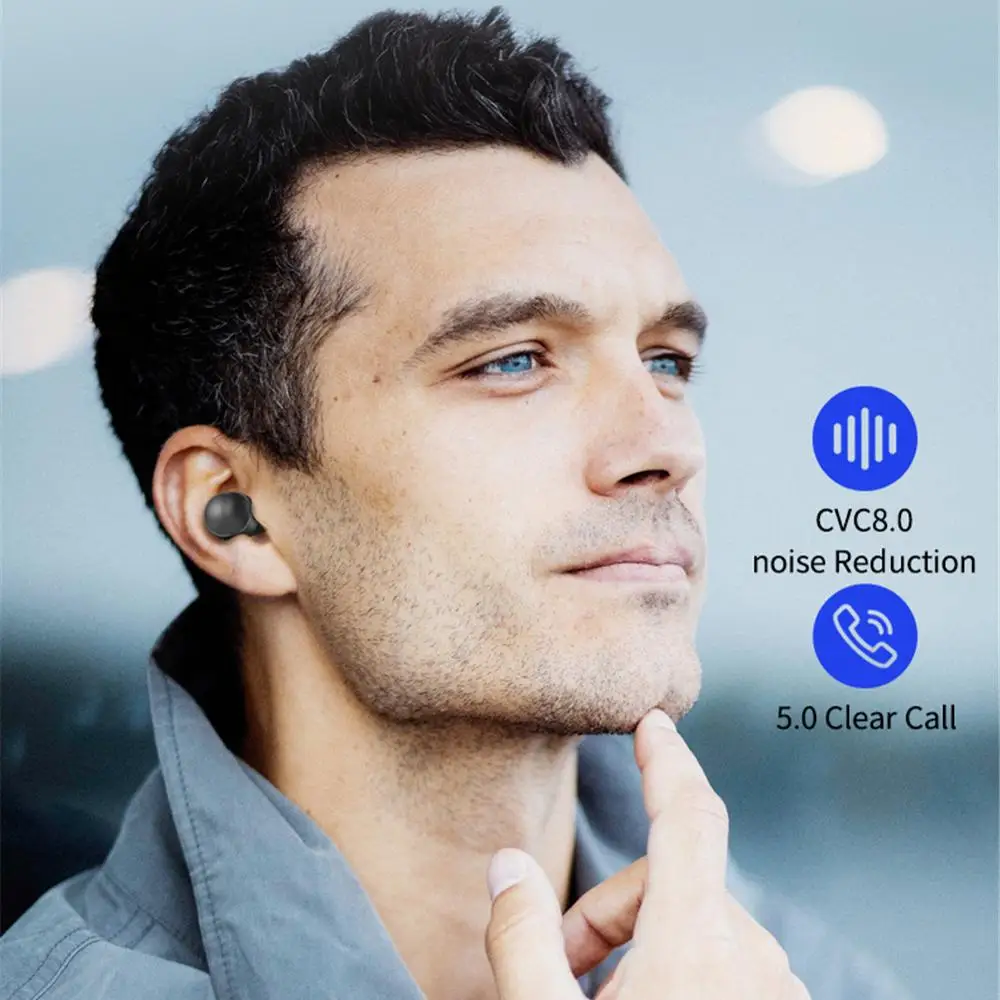 Bluetooth-5.0 Stereo Hovedtelefoner Trådløse In Ear Headset Usynlige Mini Størrelsen Automatisk Binding Med 2000mAh Protable Opladning Sagen