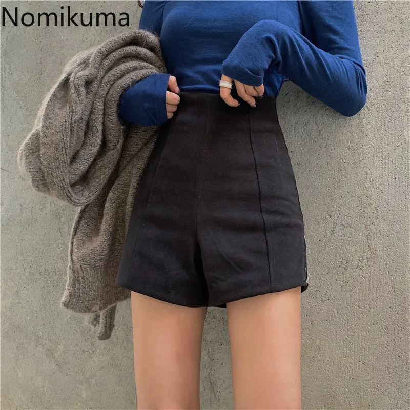 Nomikuma Shorts Kvinder Efteråret Nye ensfarvet Side og Lynlås, Høj Talje Bunde Mode koreanske Slim Fit Mænds Korte Bukser 3d116