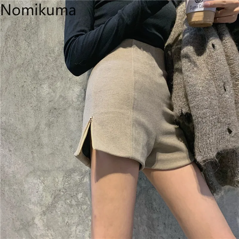 Nomikuma Shorts Kvinder Efteråret Nye ensfarvet Side og Lynlås, Høj Talje Bunde Mode koreanske Slim Fit Mænds Korte Bukser 3d116