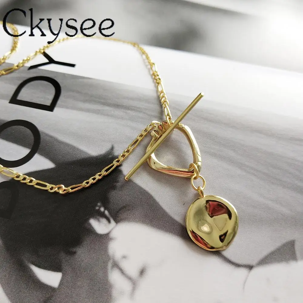 Ckysee Nyheder Ægte 925 Sterling Sølv Guld Formet Geometriske Vedhæng Halskæder For Mode Kvinder Minimalistisk Fine Charms Smykker