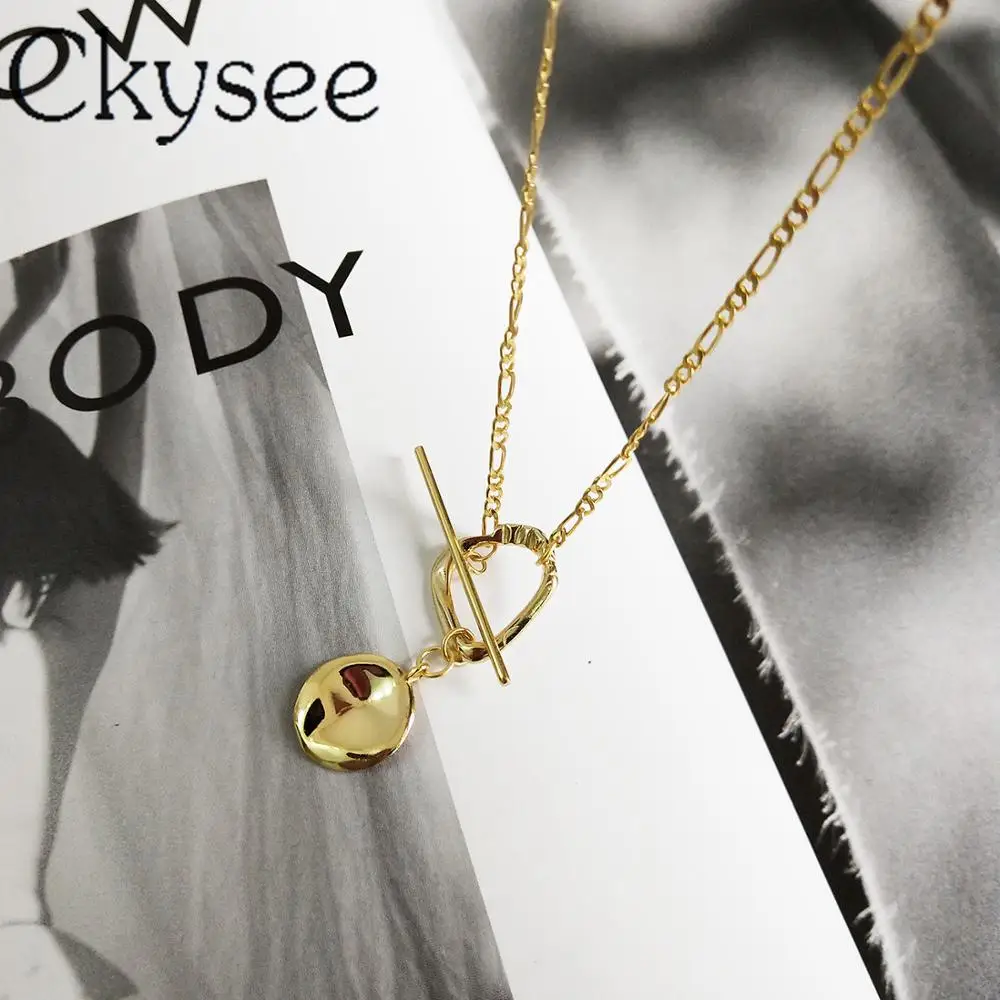 Ckysee Nyheder Ægte 925 Sterling Sølv Guld Formet Geometriske Vedhæng Halskæder For Mode Kvinder Minimalistisk Fine Charms Smykker