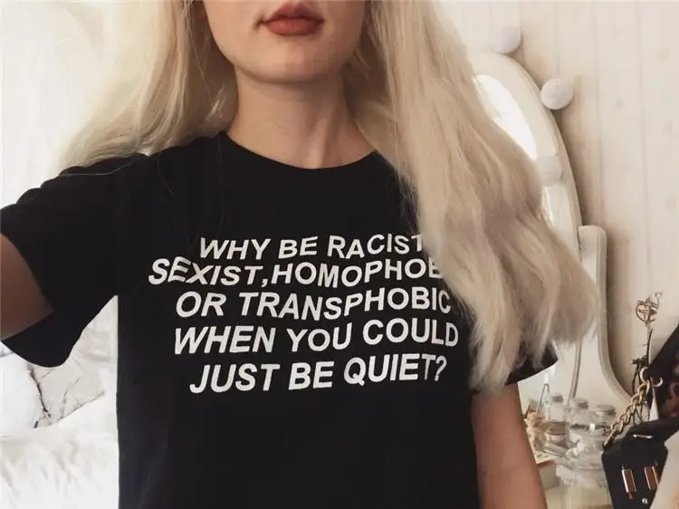 Kvinde Korte Ærmer Brev Trykt T-Shirts, Casual Bomuld Toppe Hvorfor være Racistisk, Når Du Bare Kunne være Stille Harajuku T-Shirts