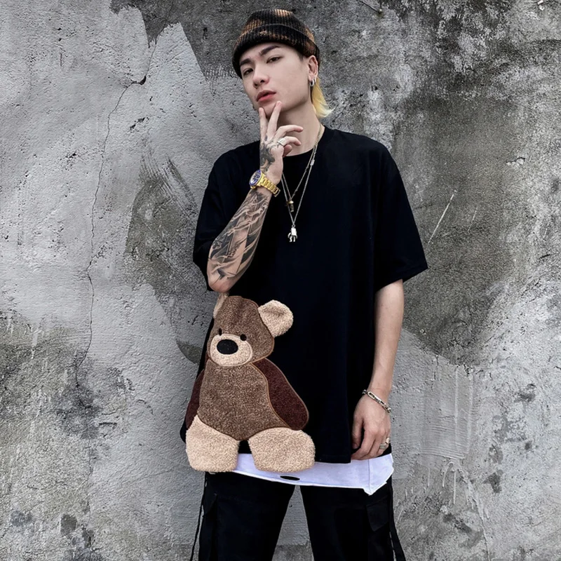 LACIBLE Herre Hip Hop T-Shirt Streetwear 3D Bære Patchwork Harajuku Tshirt Løs Bomuld kortærmet Oversize O-neck t-Shirts Sommer