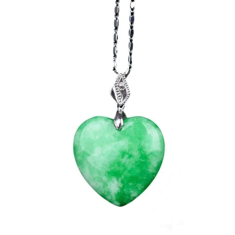Udskåret Naturlig Grøn Jade Hjerte Vedhæng Kinesiske Love Halskæde Charme Jadeite Smykker Mode Heldig Mand Kvinde Amulet Gaver